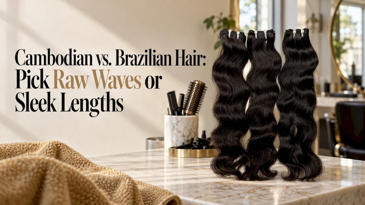 Raw Cambodian wave bundle in a hair studio