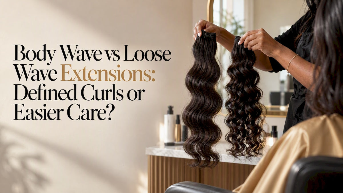 Stylist comparing two hair extension wave patterns