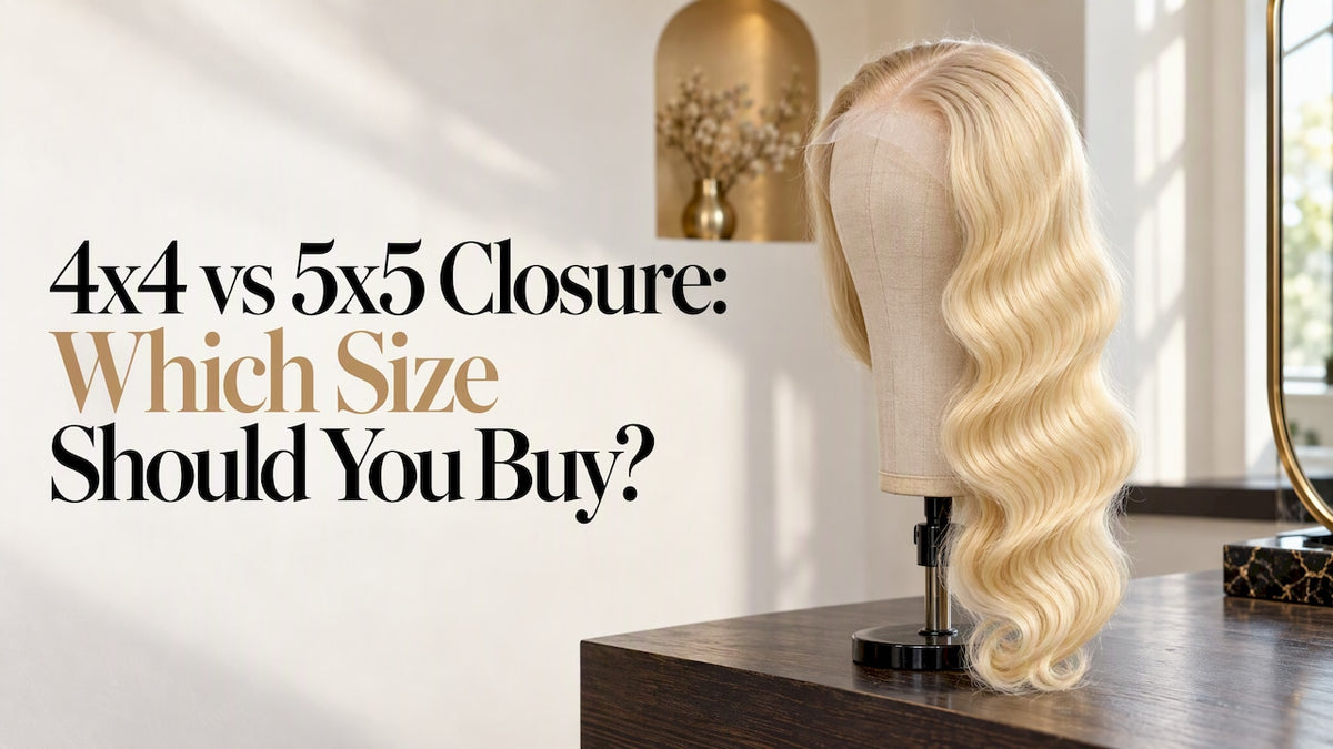 Blonde body-wave closure displayed on mannequin